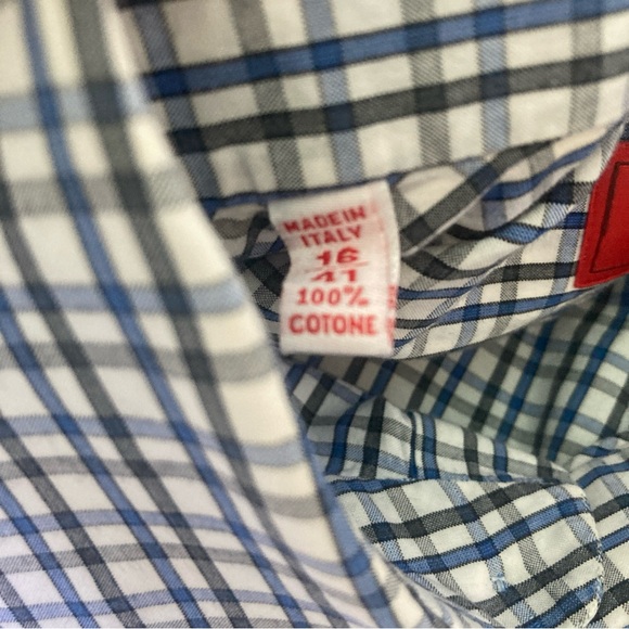 Isaia Blue Checkered Men's Shirt size 16/41 - Picture 3 of 11